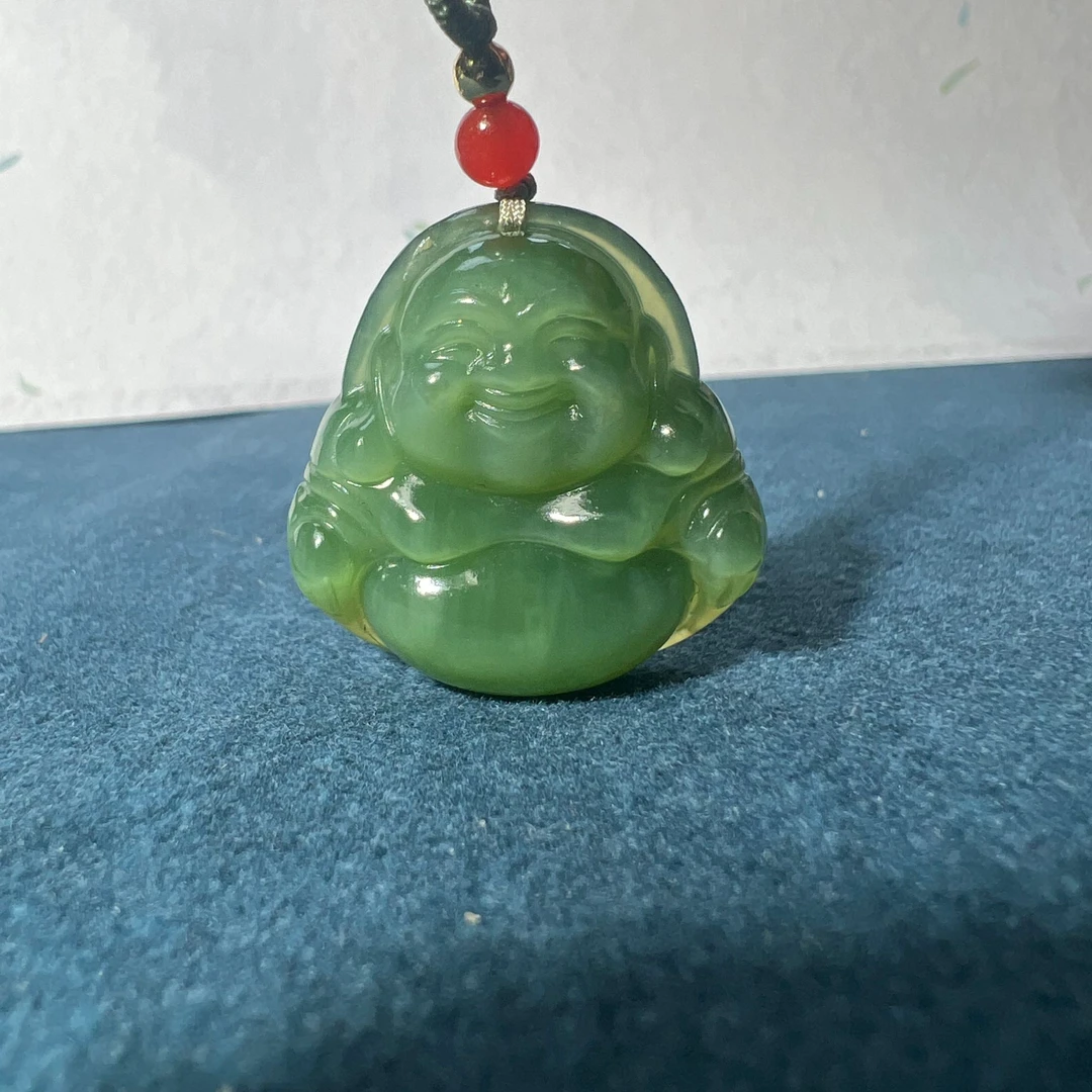 （强总和田玉）新疆和田玉碧玉猫眼佛公 多样性发一