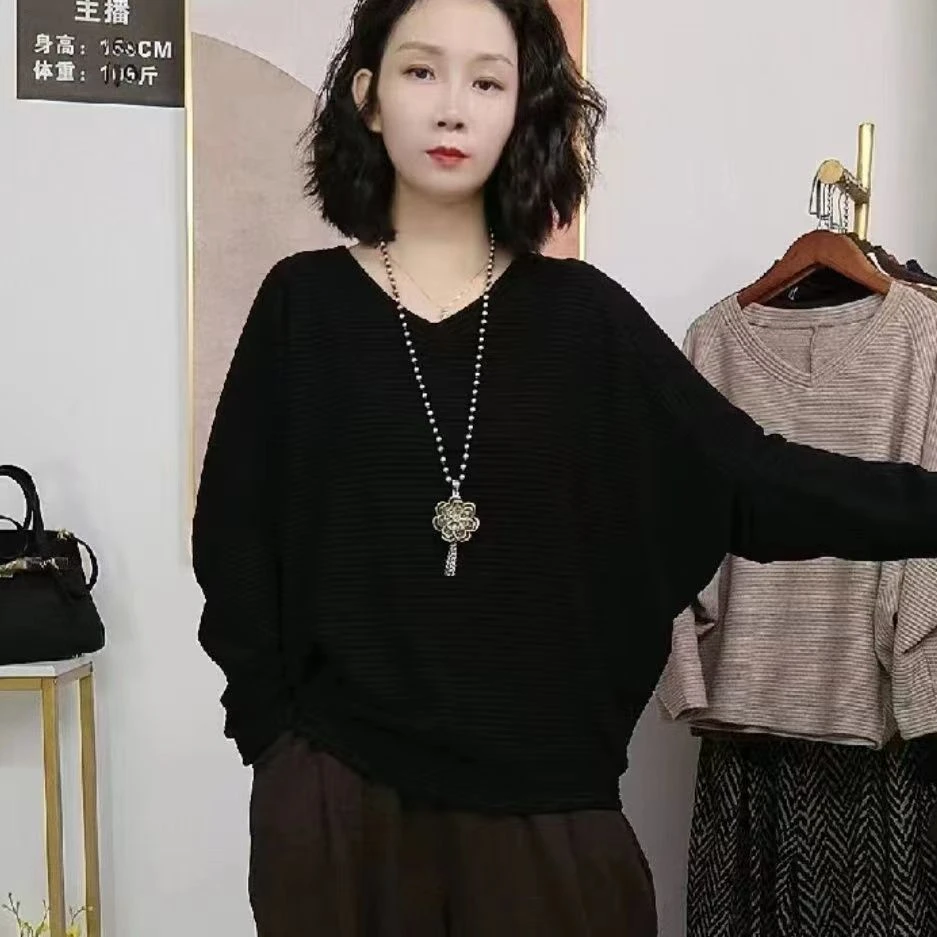 大码长袖遮肉显瘦t恤纯色蝙蝠衫女宽松减龄上衣2025秋季新款洋气