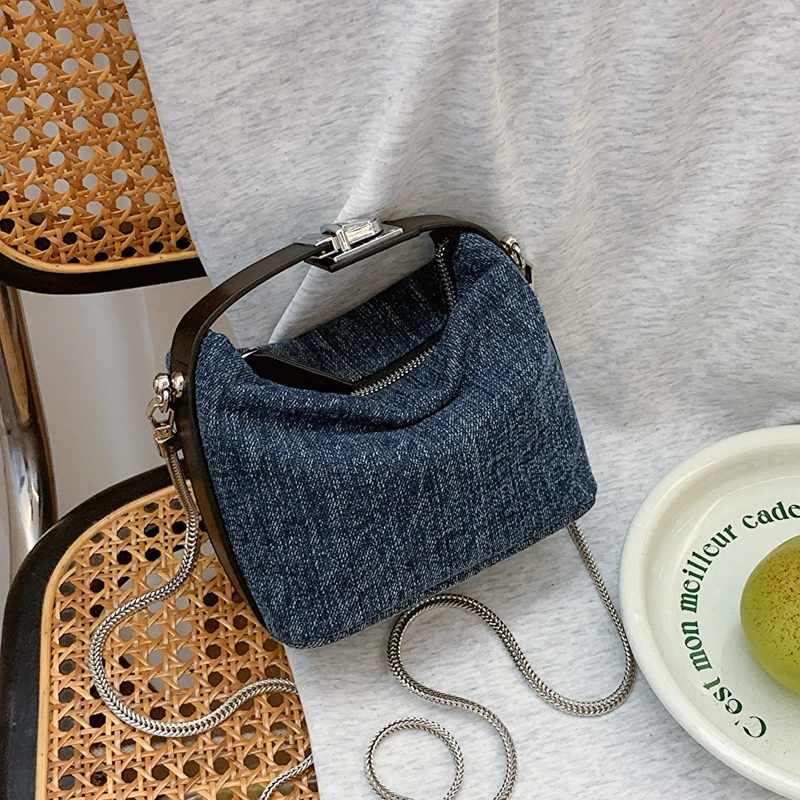 小众设计定制帆布牛仔撞色手提饭盒包2025新流行包包女单肩斜挎包