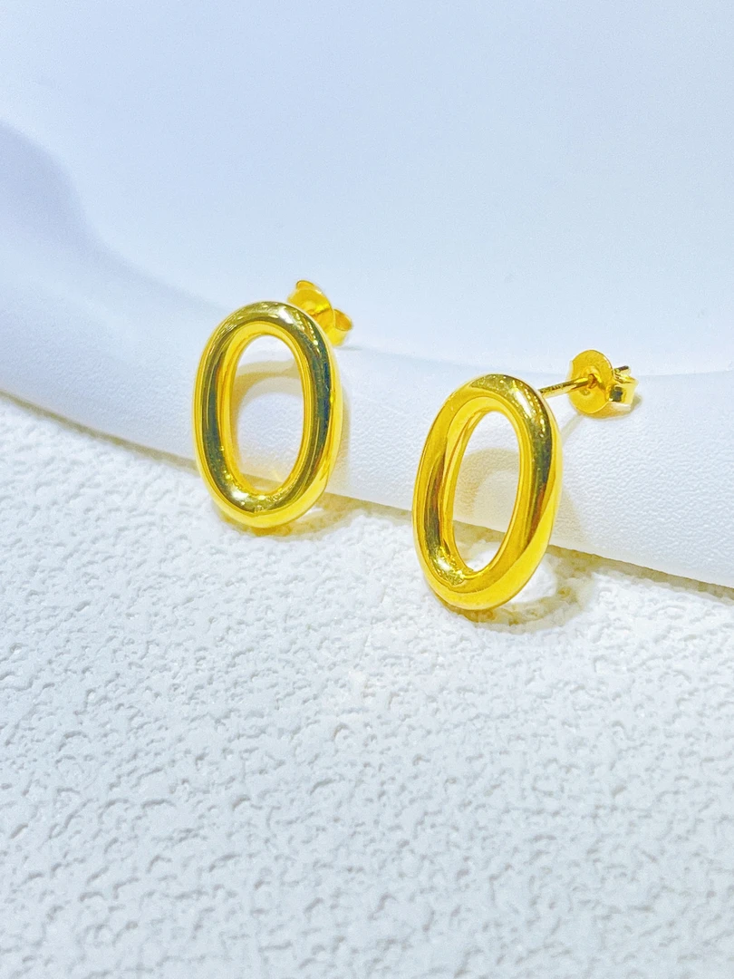 尚晶品珠宝18K金光面中空椭圆耳钉K黄色时尚百搭简约款彩金AU750