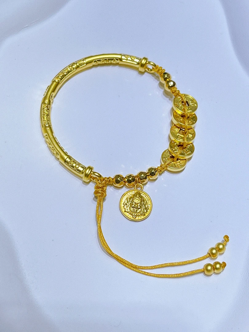 尚晶品珠宝足金999五帝币吉言弯管黄财神手链黄金纯金5D工艺真金