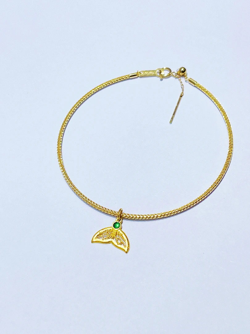 尚晶品珠宝18K金镶嵌翡翠鱼尾抽拉调节手镯链K黄色时尚手链AU750