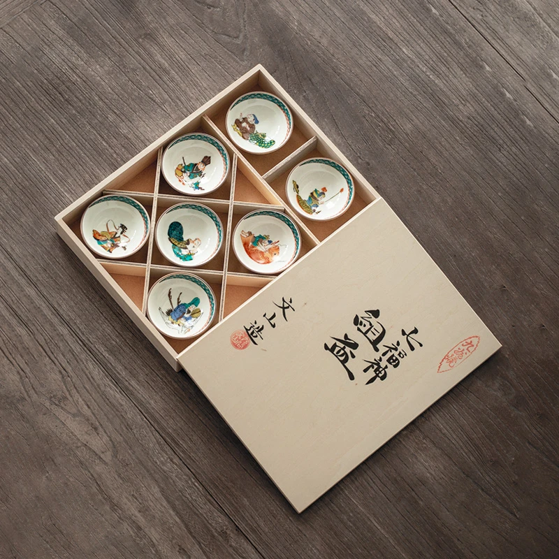 茶大叔_日本进口九谷烧七福神陶瓷茶杯套装日式功夫主人品茗杯