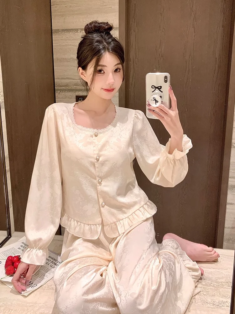 冰丝睡衣女春秋季2025年新款甜美高级感长袖可外出慵懒宽松家居服