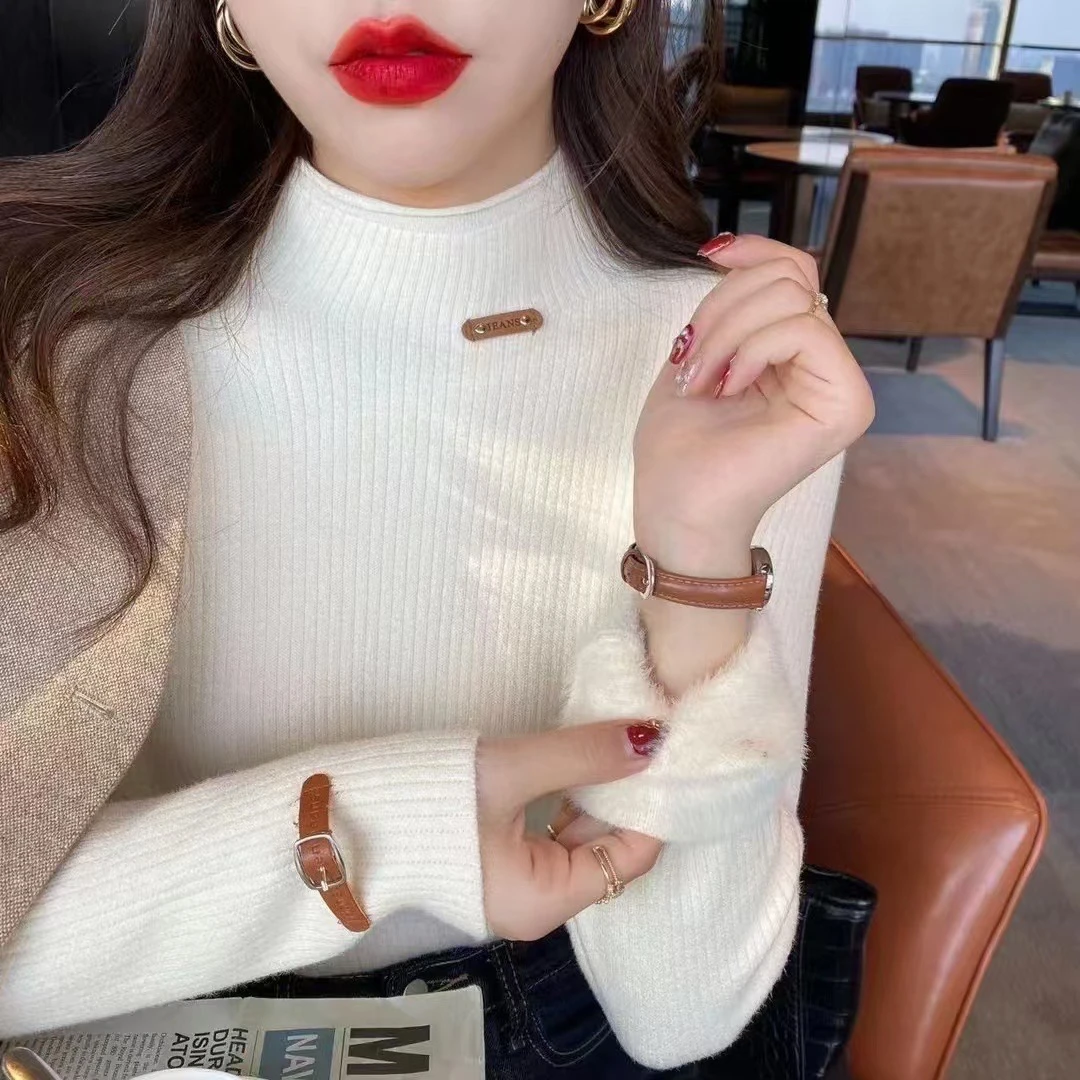 女装毛衣加绒加厚保暖内搭秋冬一体绒高领打底上衣网红针织时尚