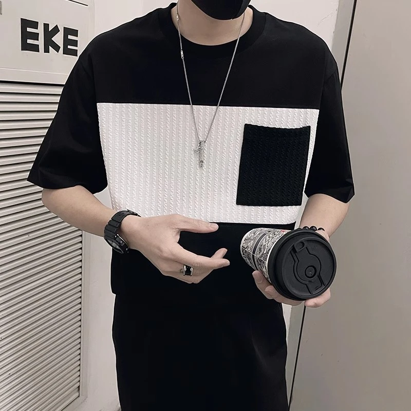 男士撞色T恤ins潮牌短袖2025新款夏季男装衣服潮流痞帅气夏装半袖