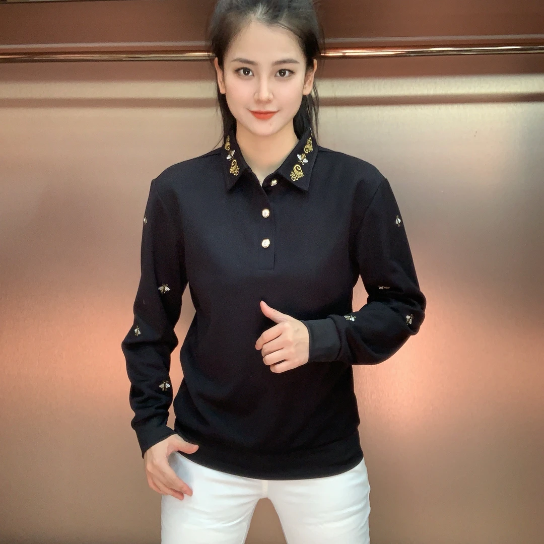 【超时速】秋季男士欧货小蜜蜂刺绣高品质设计款套头长袖翻领衫663