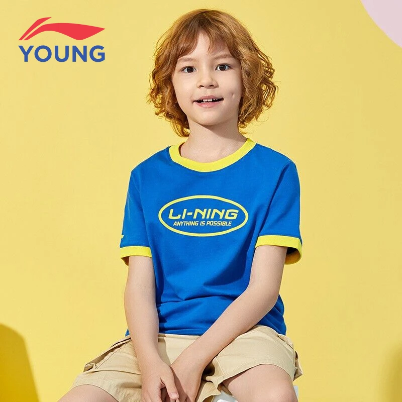 LI-NING/李宁男女童纯棉t恤100%全棉短袖夏季ins宽松透气潮流上衣