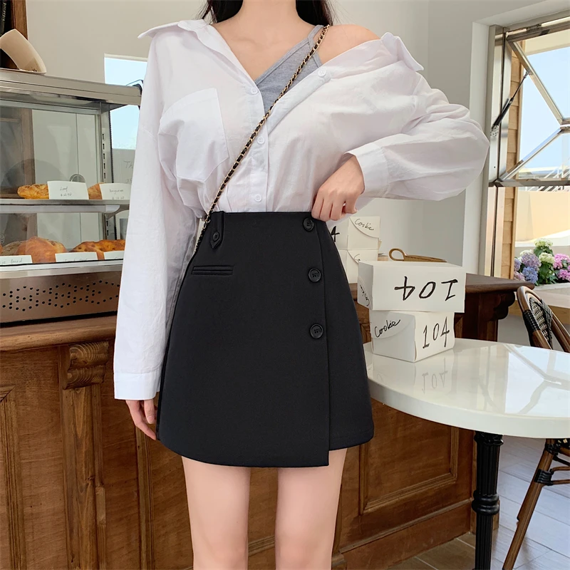 秋冬新款不规则遮肚包臀裙A字裙西装高腰裙裤防走光显瘦半身裙女