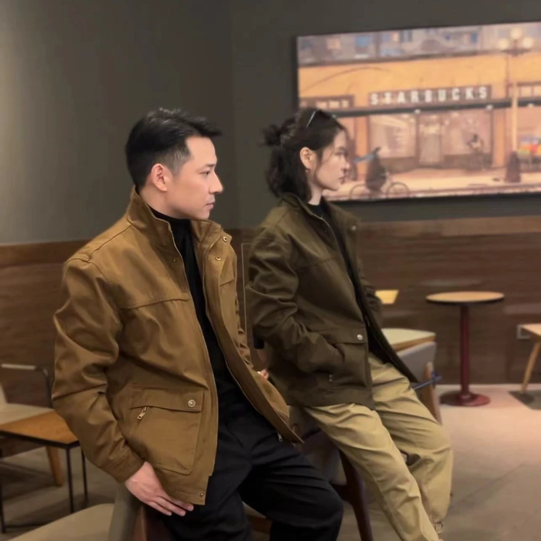 纯棉夹克春秋男士经典复古休闲纯色重工重磅水洗棉长袖翻领外套