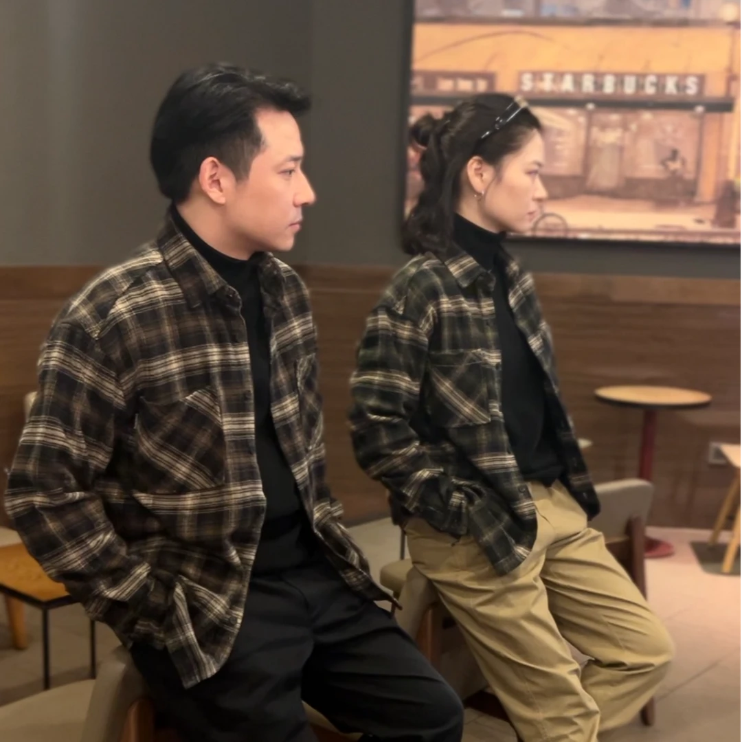 长袖衬衫纯棉色织格纹加绒加厚秋冬新款550G重工重磅复古休闲外套