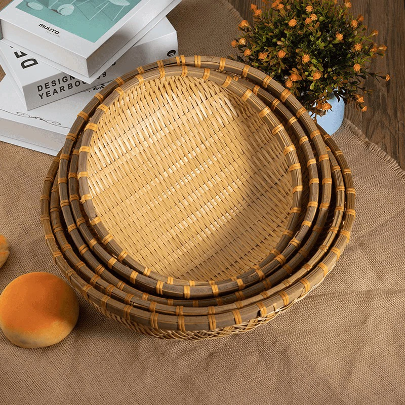 竹编烟熏款洗菜沥水篮五件套25/28/30/33/36厘米