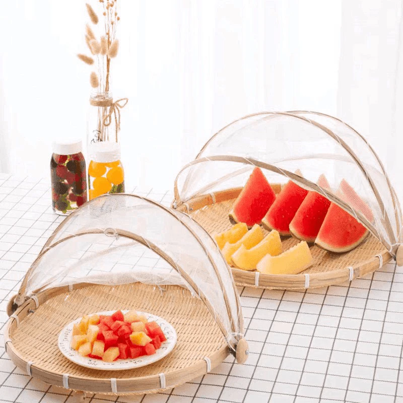 A手工竹编网罩30厘米+35厘米家用菜罩发2个