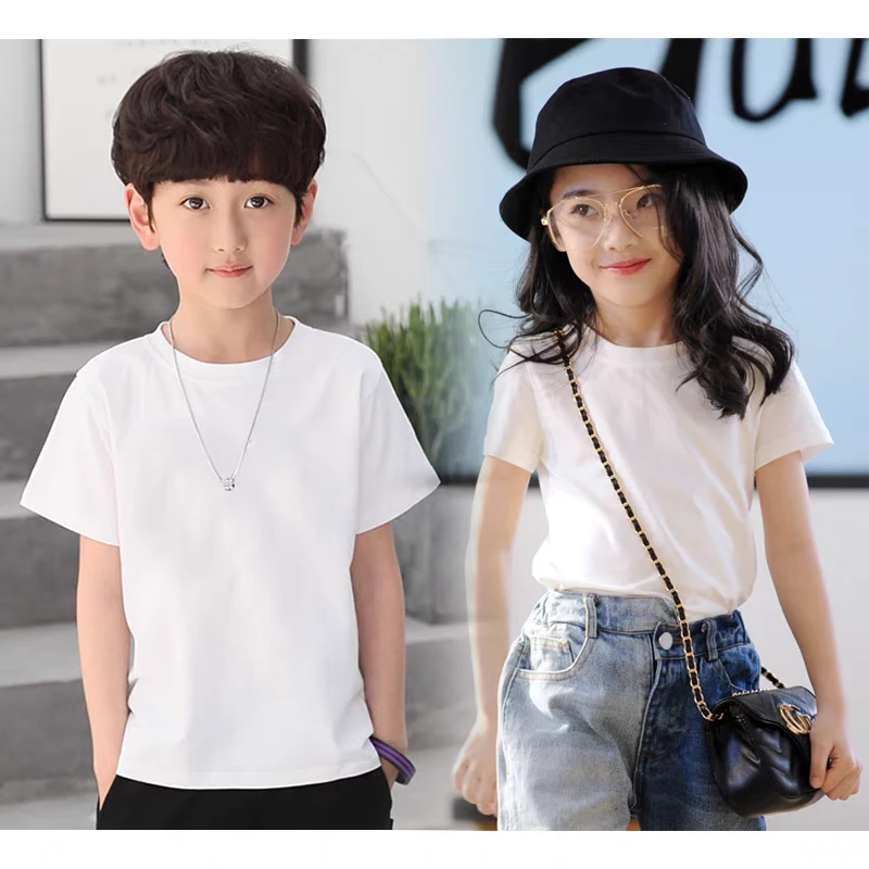 夏款女童圆领黑色上衣棉男童纯色短袖扎染手绘定制班服儿童夏季