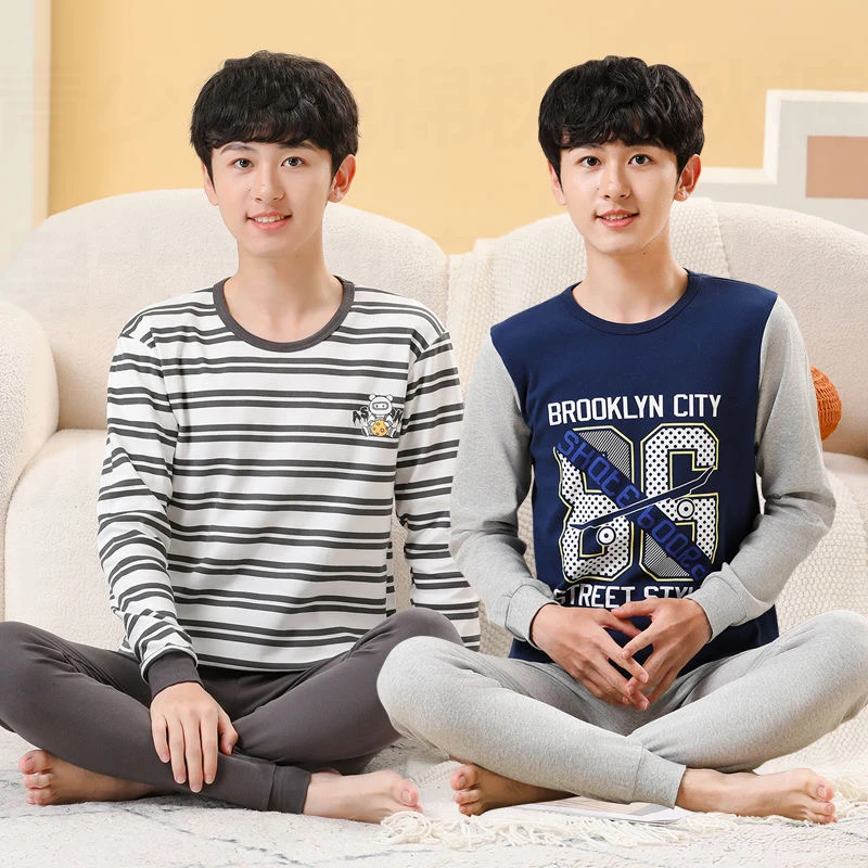 男大童秋衣秋裤套装纯棉男孩衬衣衬裤青少年儿童全棉保暖内衣睡衣
