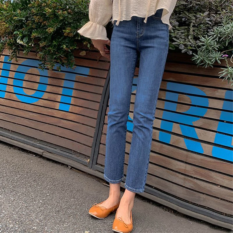 牛仔裤女款爆款2025新款小个子直筒修身显瘦高腰烟管裤弹力九分裤