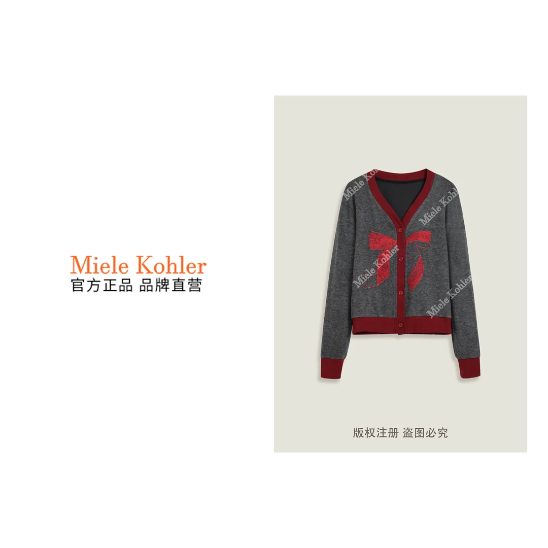 秋冬新款时尚重工蝴蝶结刺绣拼色上衣女MKKQ3021-5