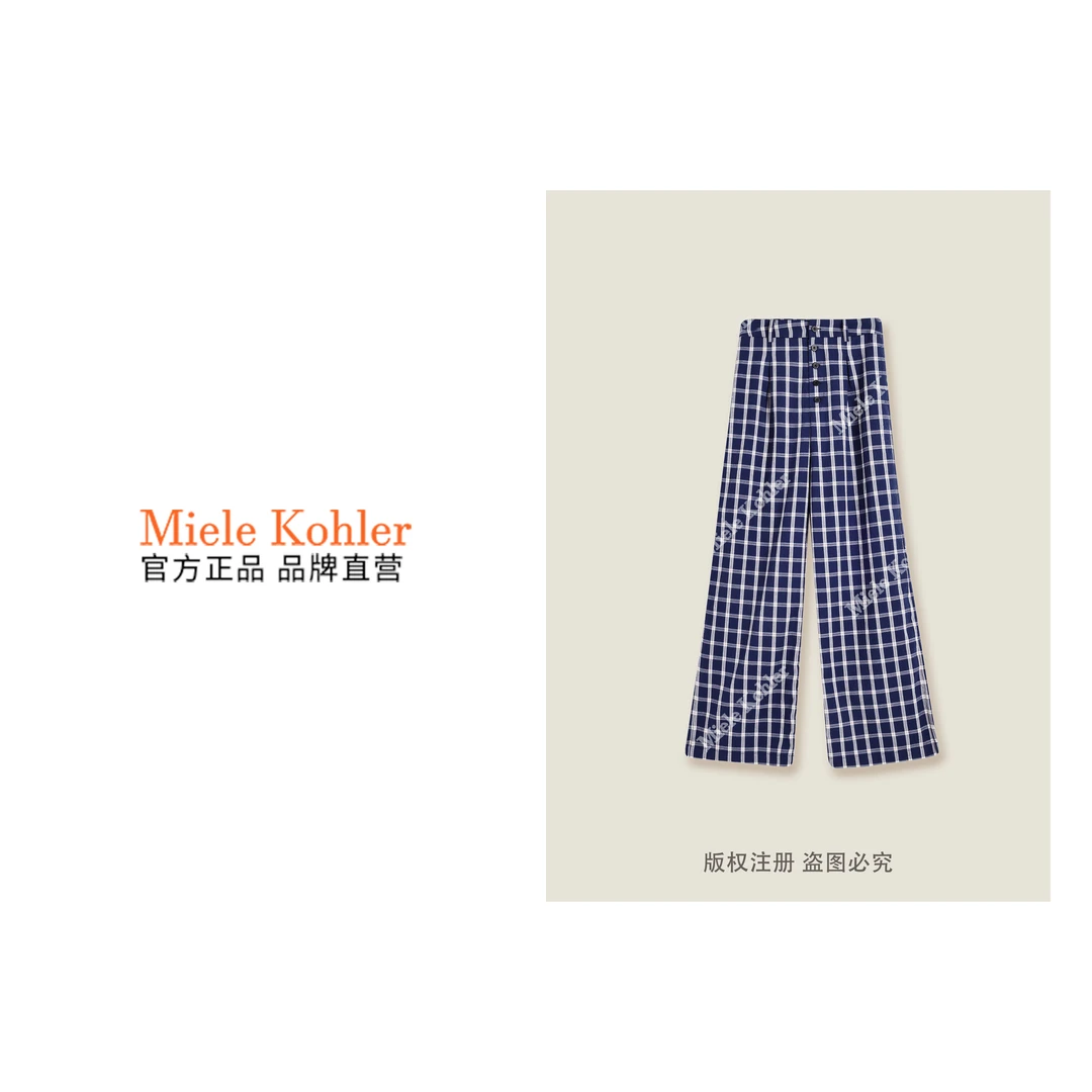 新款休闲单排扣时尚直筒格子女款休闲裤 MKKQ86296