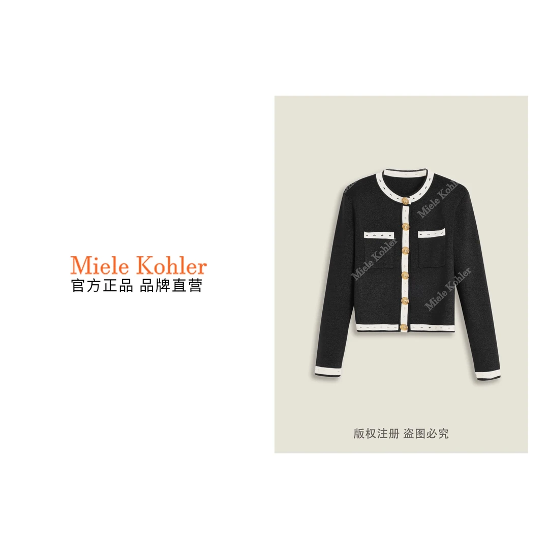 秋冬经典时尚小香风圆领长袖毛衣开衫女MKKQ37309