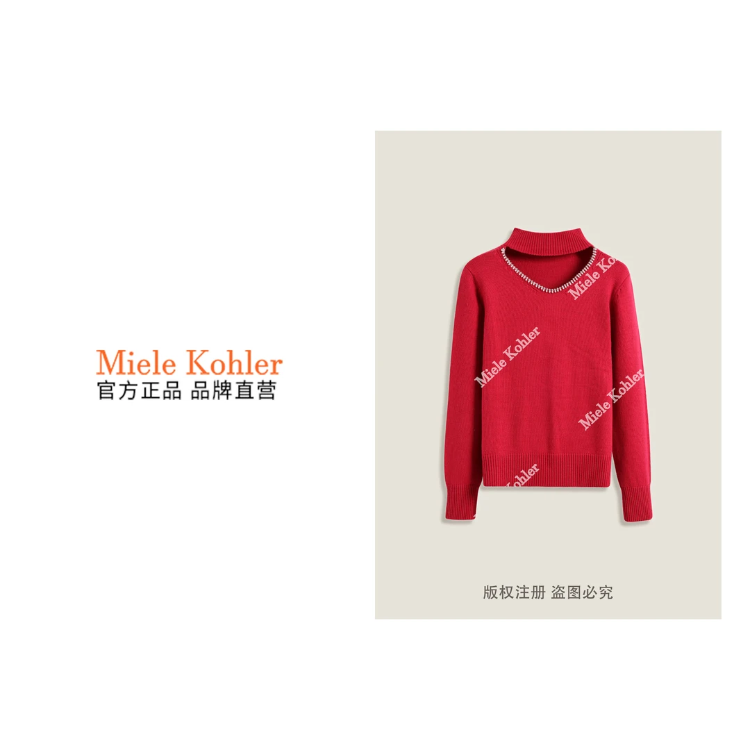 冬季新款轻奢纯色镶钻百搭女款针织毛衣MKKQ36635【澳门小源同款】