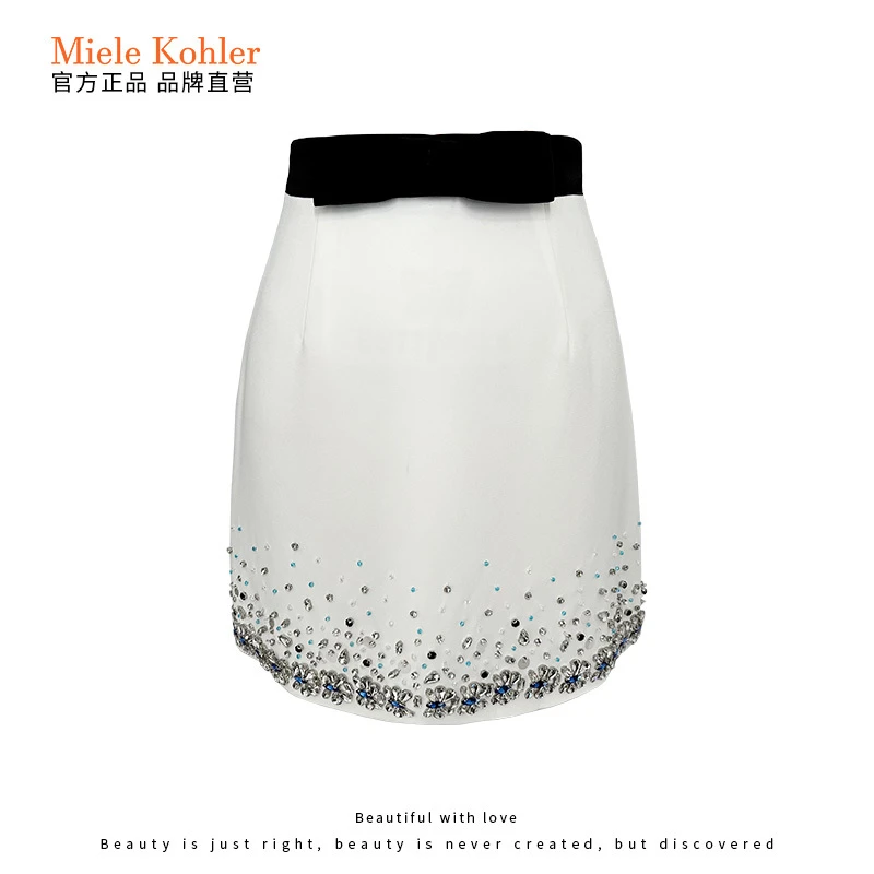 新款时尚重工钉钻拼接半身裙高腰a字短裙MKOKQ1169【澳门小源同款】