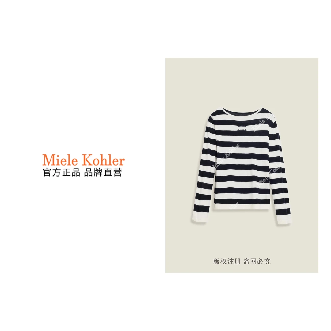 新款时尚复古简色条纹拼接针织长袖上衣MKKQ34362【澳门小源同款】