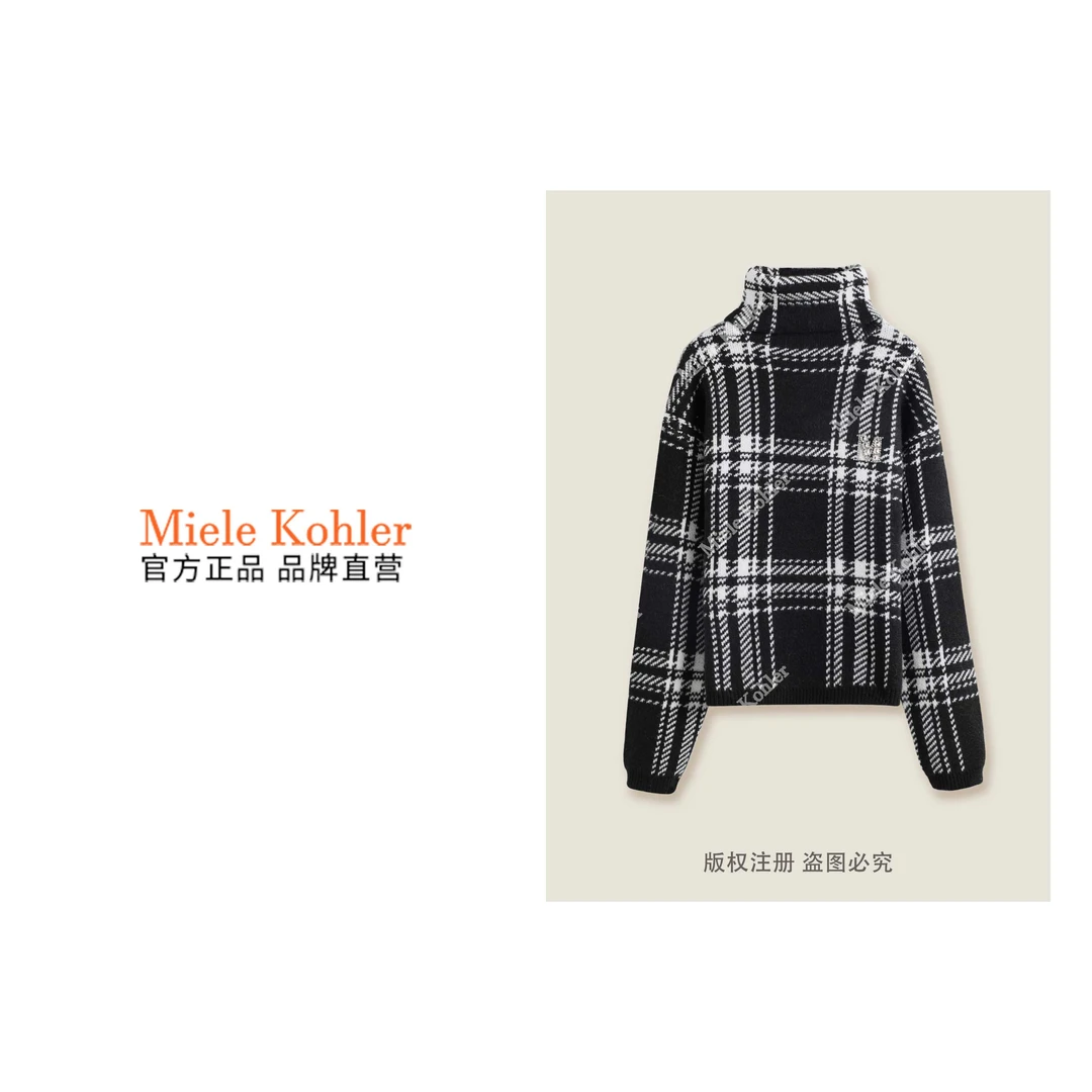 春季新款轻奢高级感条纹设计高领毛衣女MKKQ31078【澳门小源同款】