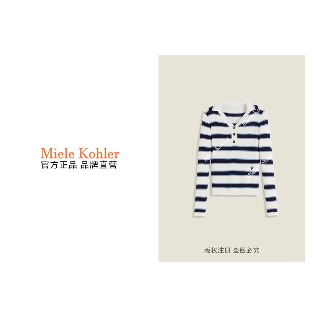 春季新款简约条纹设计POLO领长袖毛衣 MKKQ36266-3【澳门小源同款】