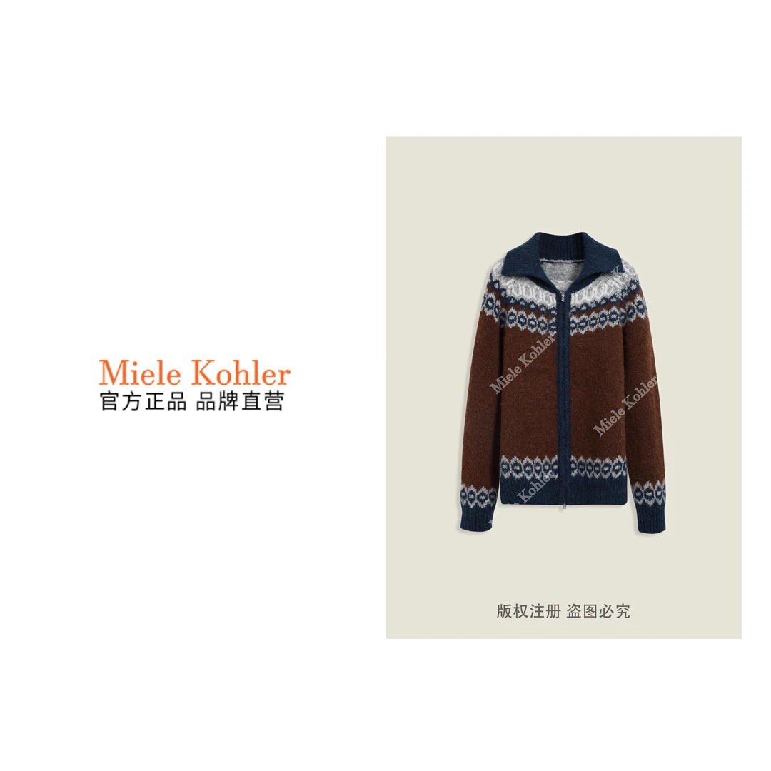 秋冬新款法式翻领撞色提花针织女外套MKKQ31059-3【澳门小源同款】