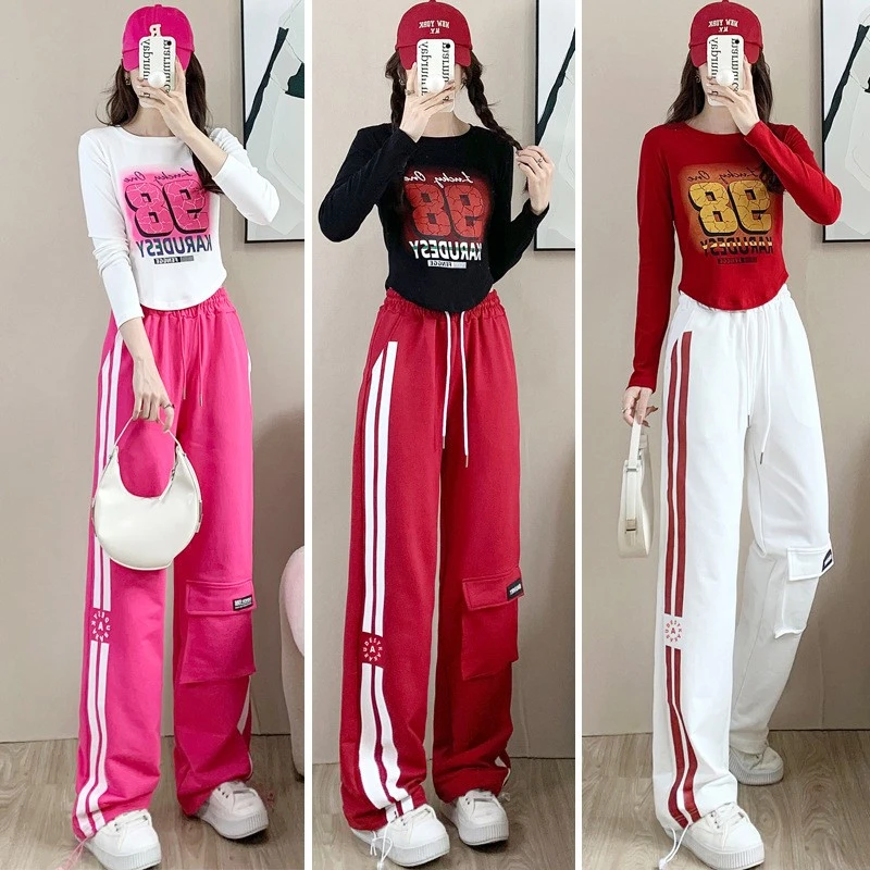 2023秋冬广场舞工装裤女跳舞舞蹈休闲运动裤时尚显瘦直筒裤百搭