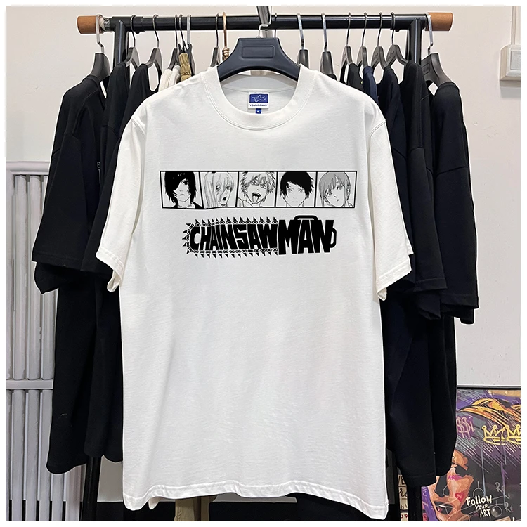 电锯人动漫经典短袖t恤纯棉印花宽松复古美式潮牌百搭短袖t恤男