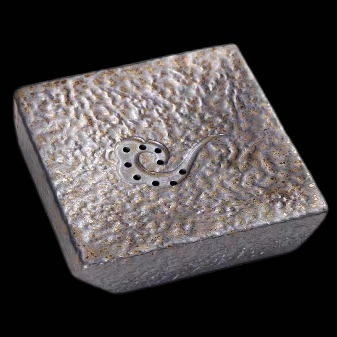 庚丰手工日式干泡盘陶瓷鎏金花边四方壶承家用茶道粗陶小型茶托盘