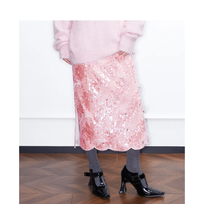 mukzin/密扇玲珑系列 「戏鱼」金鱼刺绣亮片半裙M24DC27014350