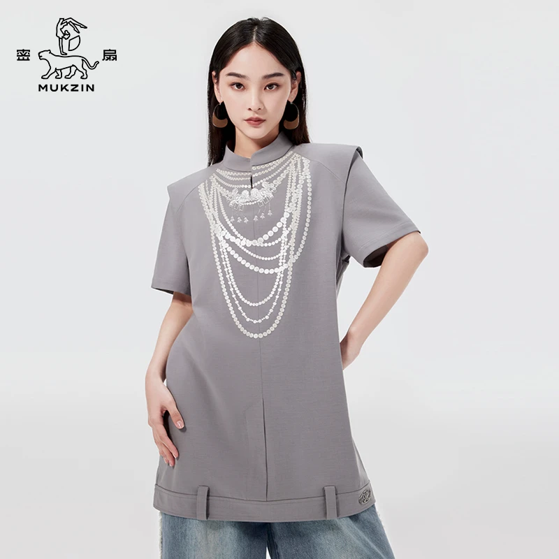 【主理人专属】宽松短袖胶印珍珠连衣裙设计M24BA04005001