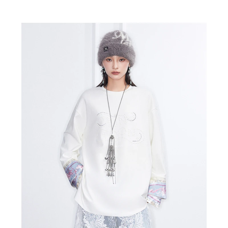 mukzin/密扇密扇2024玲珑系列双层拼接袖口圆领卫衣M24DA02001101