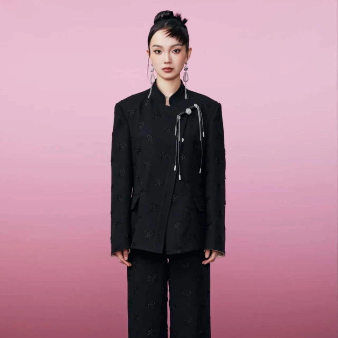 mukzin/密扇游龙戏凤网球拍时尚复古黑色唐装外套M234B11032001