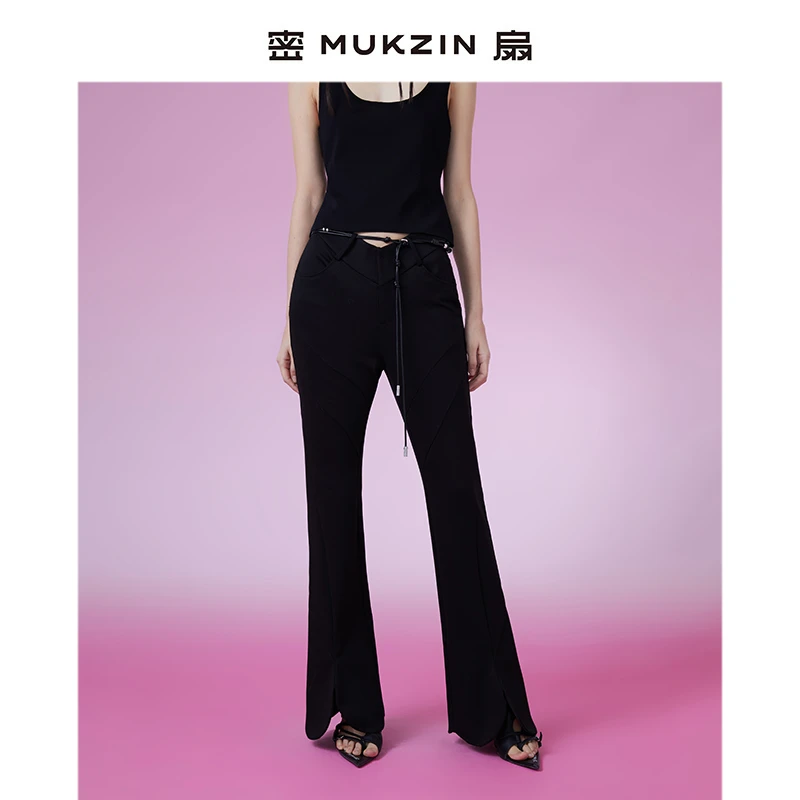 密扇黑色微喇显瘦休闲长裤百搭M231C21016001