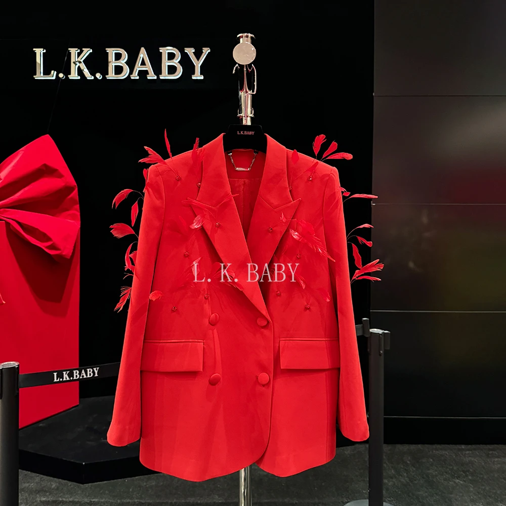 【L.K BABY】绽放的玫瑰   高定重工氛围感立体时髦羽毛西服外套