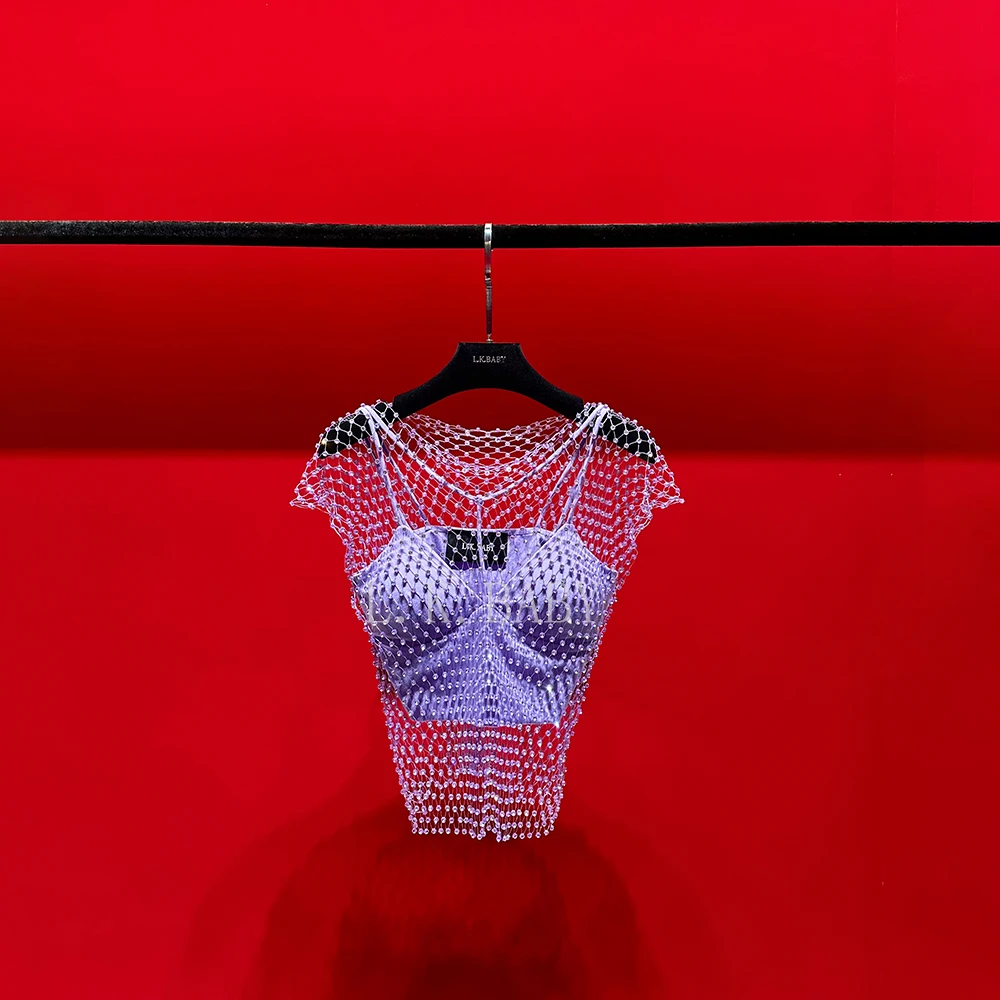 【L.K.BABY】紫晶旋律    重工纯欲闪钻性感罩衫镂空背心