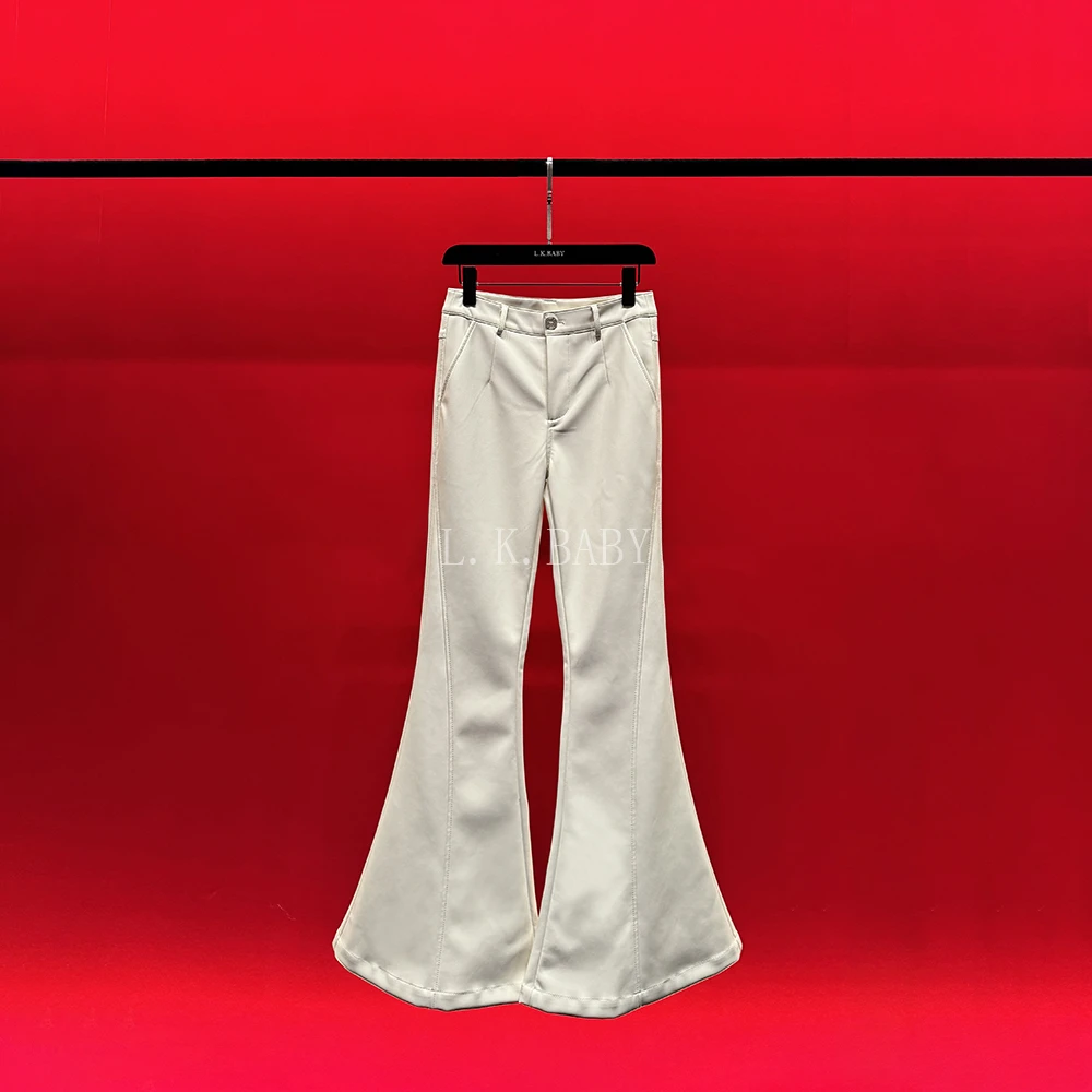 【L.K.BABY】  漫画腿  都市感时髦辣妹蛋白皮微喇皮裤显瘦百搭1966