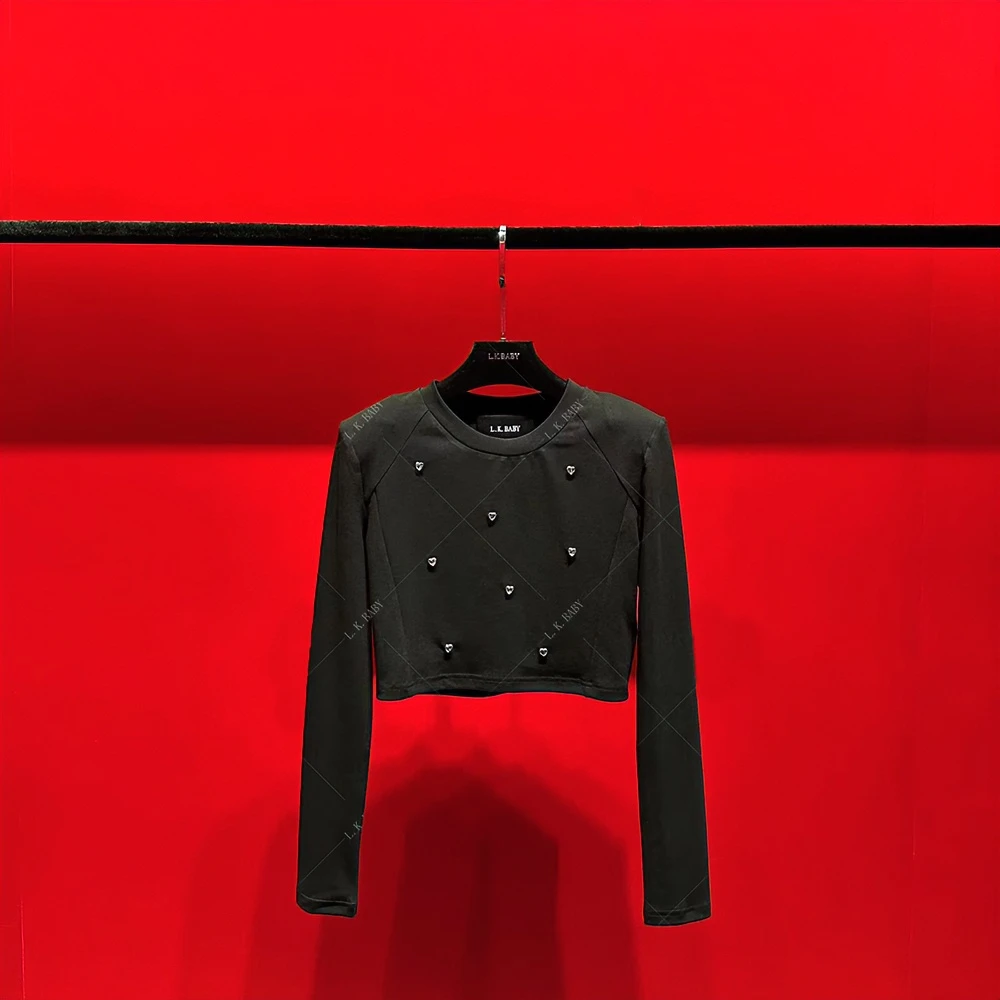 【L.K.BABY】时髦设计精美爱心水钻圆领长袖衫