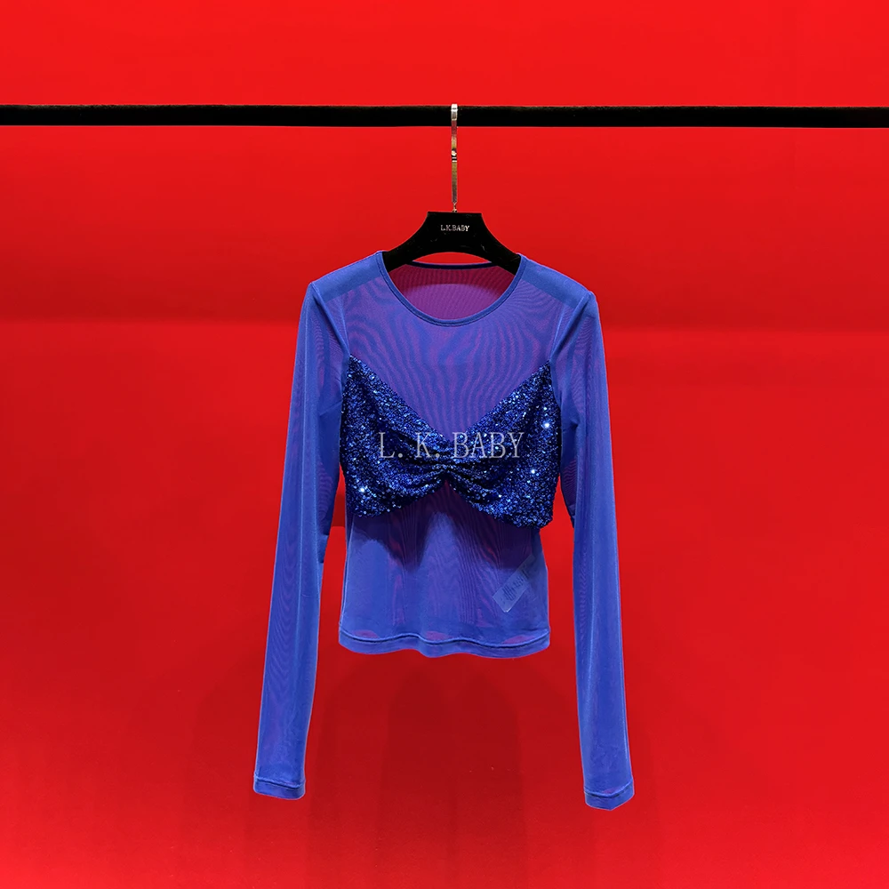 【L.K.BABY】真嘟闪闪  fashion纯欲设计感褶皱亮片冰透衫时尚百搭