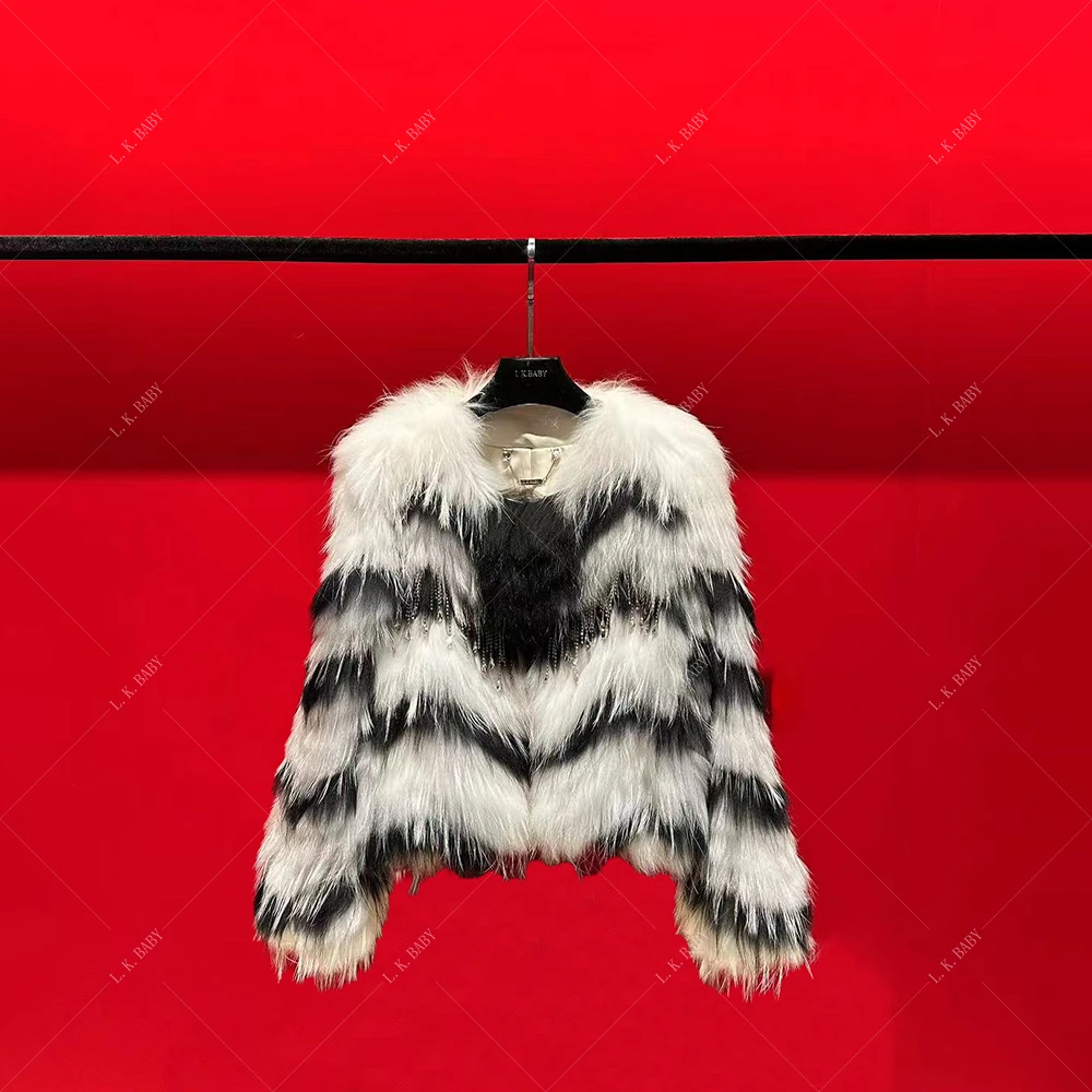 【L.K.BABY】高定气质撞色扎染流苏水钻草草外套时尚设计师秋冬轻奢