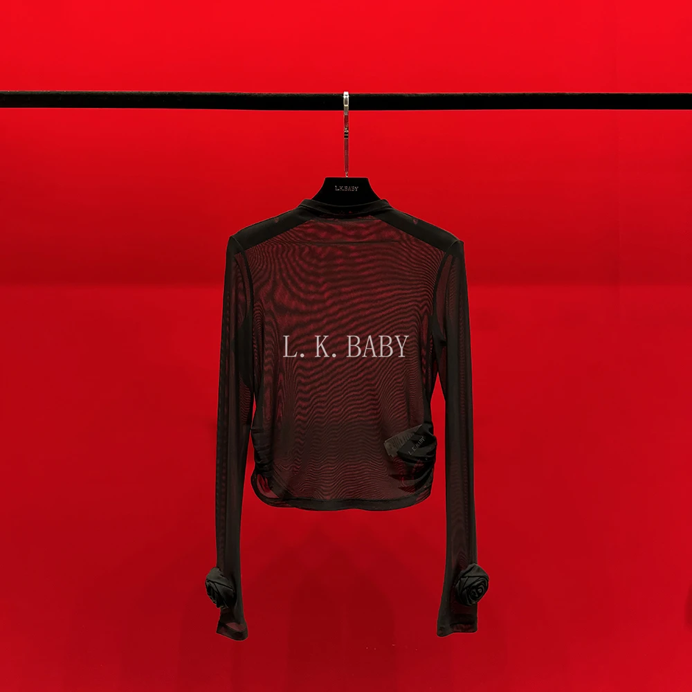 【L.K.BABY】 时髦精 纯欲设计感晕染玫瑰冰透衫