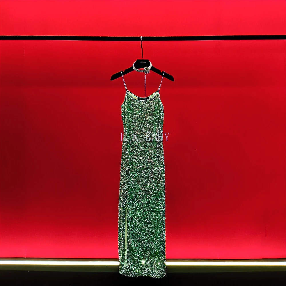 【L.K.BABY】翡翠佳人  轻奢重工人鱼姬亮片性感不规则吊带碎花裙