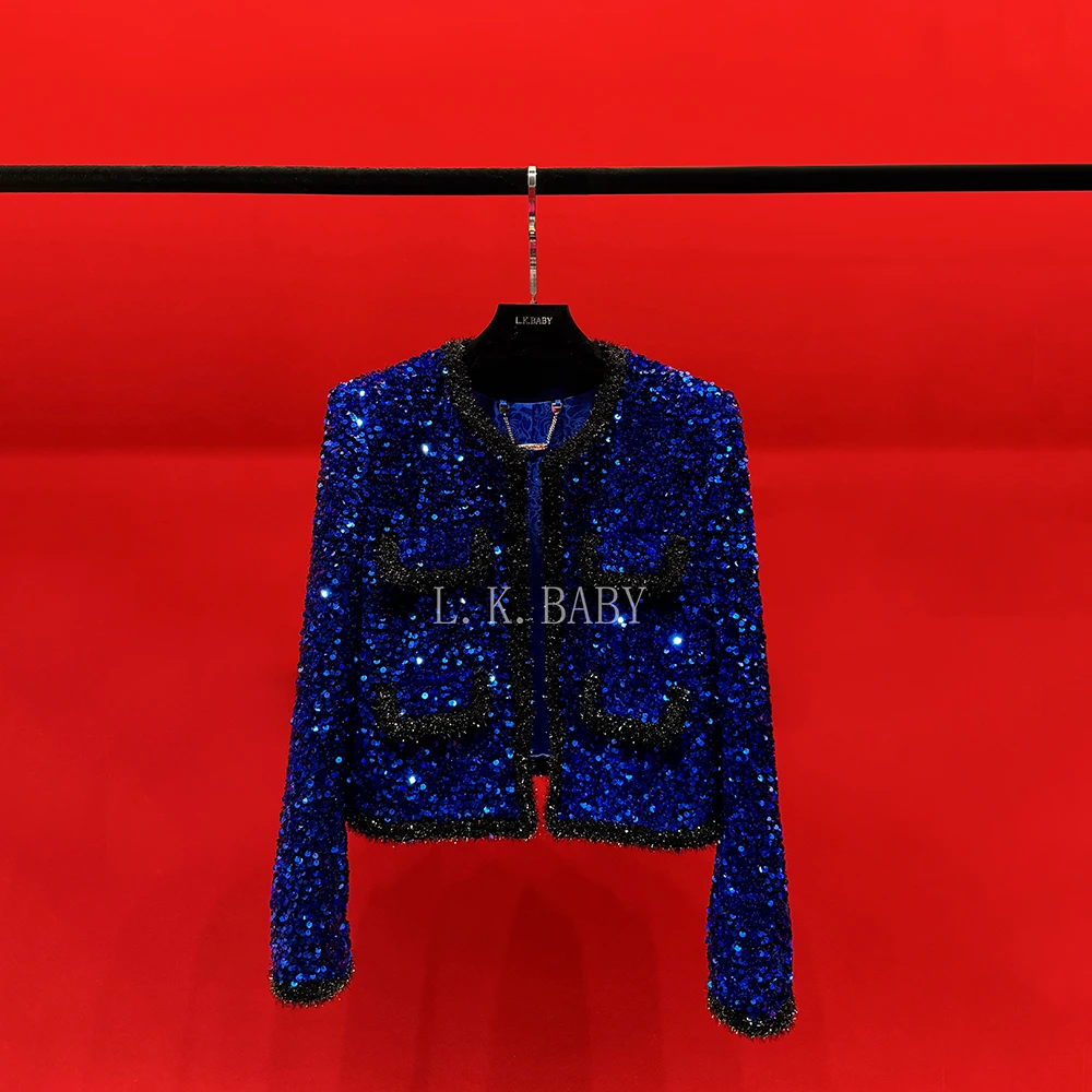 【L.K.BABY】 夜蓝巴黎 Couture轻奢华丽人鱼姬细闪亮片外套设计师