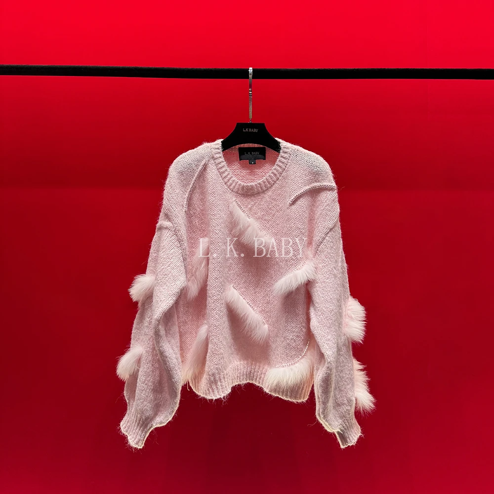 【L.K.BABY】仙气飘飘   法式名媛重工羽毛镶钻毛衣1928