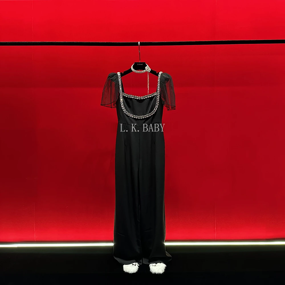【L.K.BABY】气质非凡  高定重工镶钻连体裤显瘦黑色轻奢时尚设计师