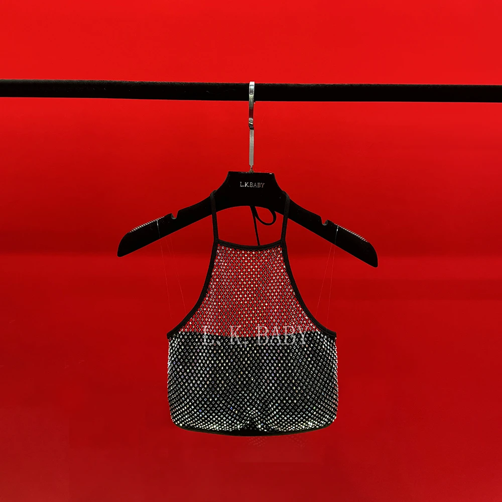 【L.K.BABY】  时髦重工闪钻镶钻镂空挂脖吊带背心