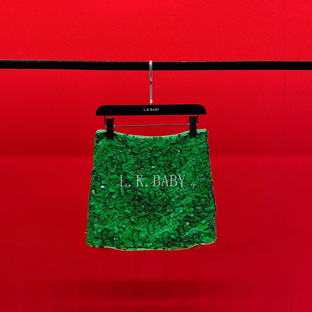 【L.K.BABY】非你莫属  时髦轻奢珠光亮片高密钉珠半身裙
